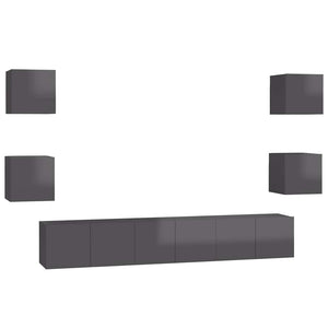 7-tlg. TV-Schrank-Set Hochglanz-Grau Holzwerkstoff
