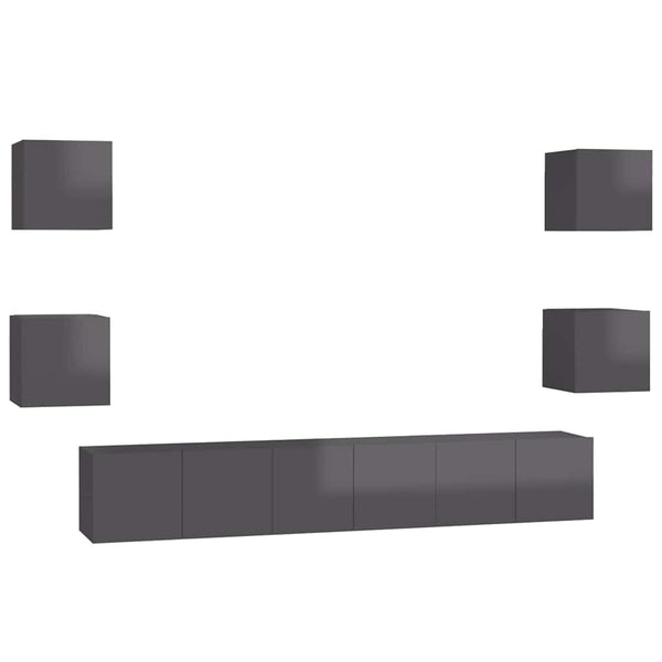 7-tlg. TV-Schrank-Set Hochglanz-Grau Holzwerkstoff