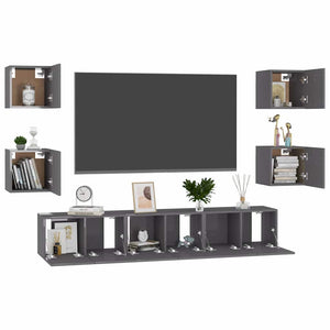 7-tlg. TV-Schrank-Set Hochglanz-Grau Holzwerkstoff
