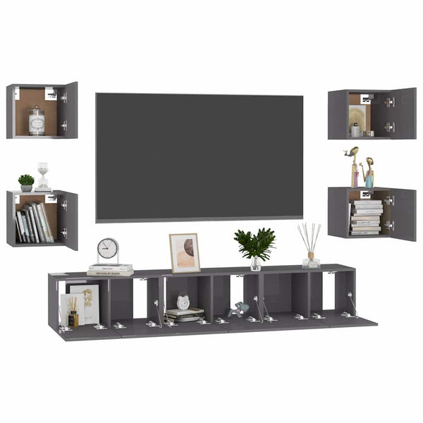 7-tlg. TV-Schrank-Set Hochglanz-Grau Holzwerkstoff