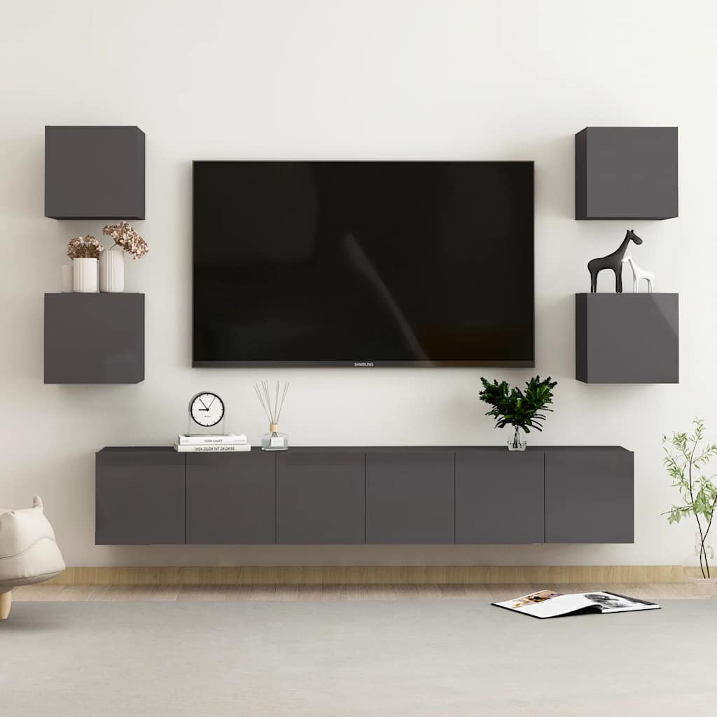 7-tlg. TV-Schrank-Set Hochglanz-Grau Holzwerkstoff