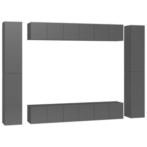 10-tlg. TV-Schrank-Set Hochglanz-Grau Holzwerkstoff