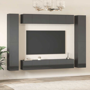 10-tlg. TV-Schrank-Set Hochglanz-Grau Holzwerkstoff