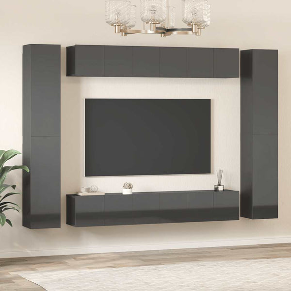 10-tlg. TV-Schrank-Set Hochglanz-Grau Holzwerkstoff