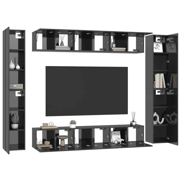 10-tlg. TV-Schrank-Set Hochglanz-Grau Holzwerkstoff