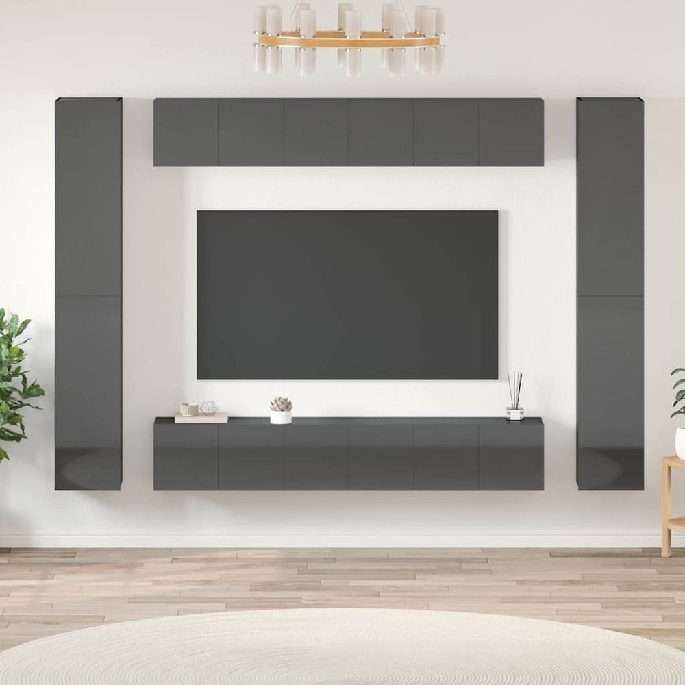 10-tlg. TV-Schrank-Set Hochglanz-Grau Holzwerkstoff