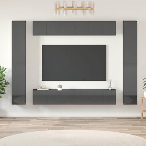 10-tlg. TV-Schrank-Set Hochglanz-Grau Holzwerkstoff