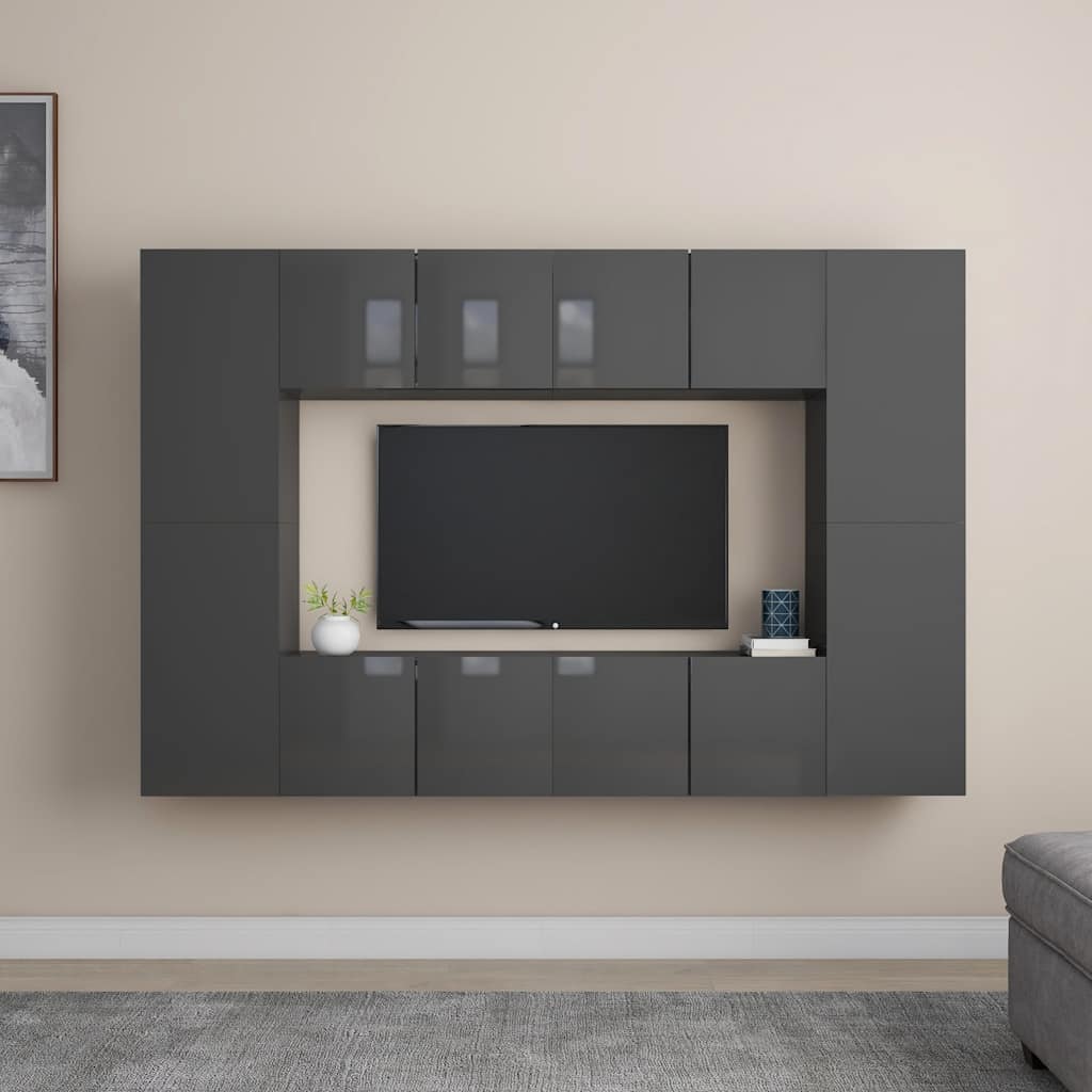 8-tlg. TV-Schrank-Set Hochglanz-Grau Holzwerkstoff