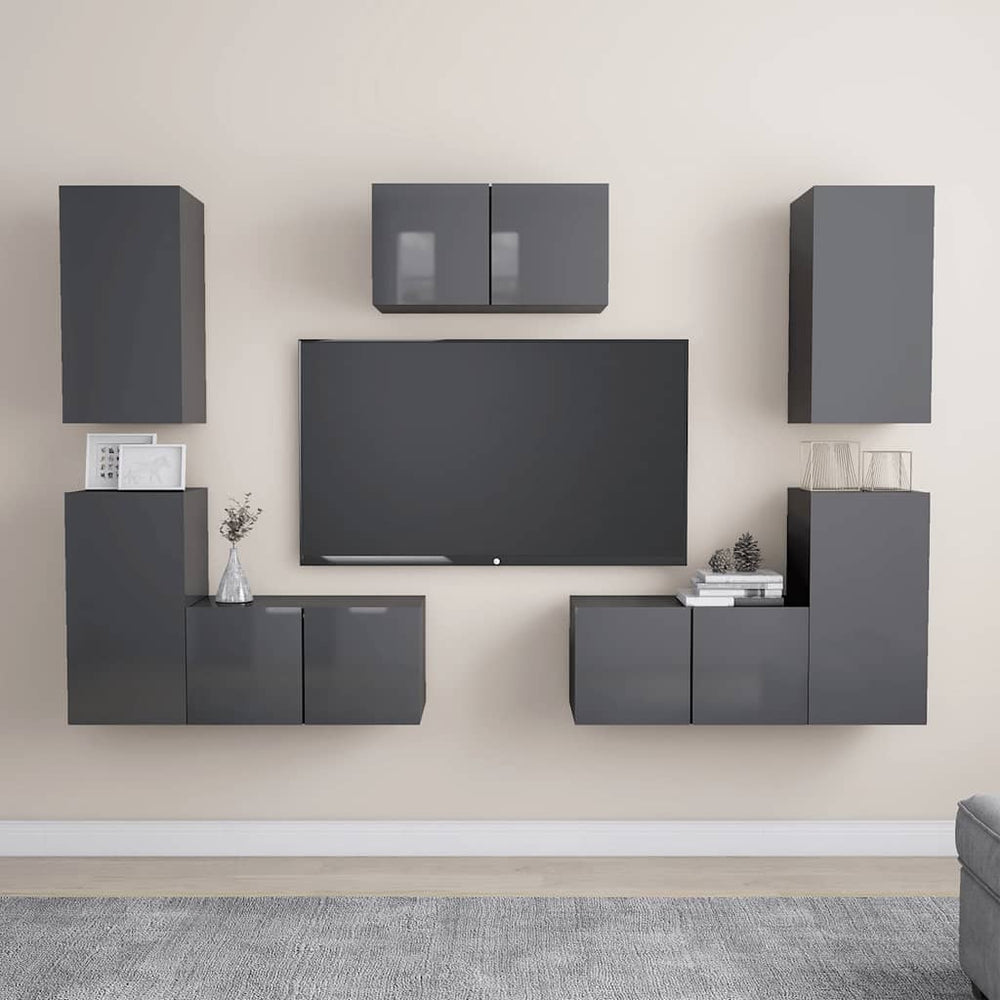 7-tlg. TV-Schrank-Set Hochglanz-Grau Holzwerkstoff