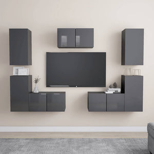 7-tlg. TV-Schrank-Set Hochglanz-Grau Holzwerkstoff