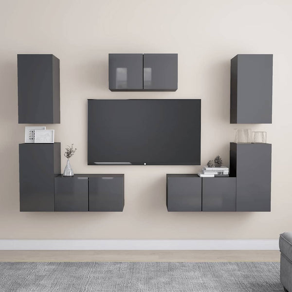 7-tlg. TV-Schrank-Set Hochglanz-Grau Holzwerkstoff