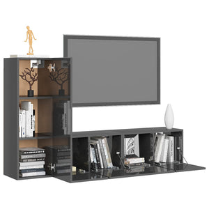 3-tlg. TV-Schrank-Set Hochglanz-Grau Holzwerkstoff