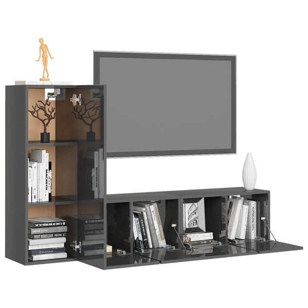 3-tlg. TV-Schrank-Set Hochglanz-Grau Holzwerkstoff