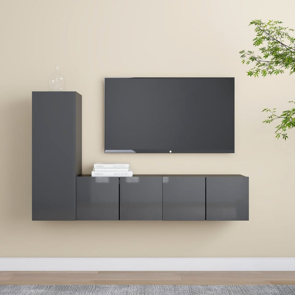 3-tlg. TV-Schrank-Set Hochglanz-Grau Holzwerkstoff