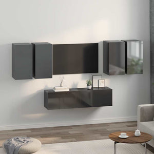 6-tlg. TV-Schrank-Set Hochglanz-Grau Holzwerkstoff