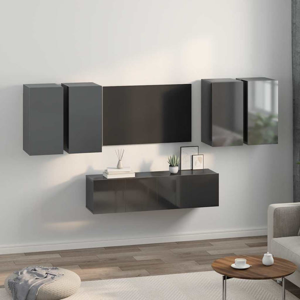 6-tlg. TV-Schrank-Set Hochglanz-Grau Holzwerkstoff