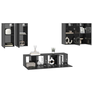 6-tlg. TV-Schrank-Set Hochglanz-Grau Holzwerkstoff
