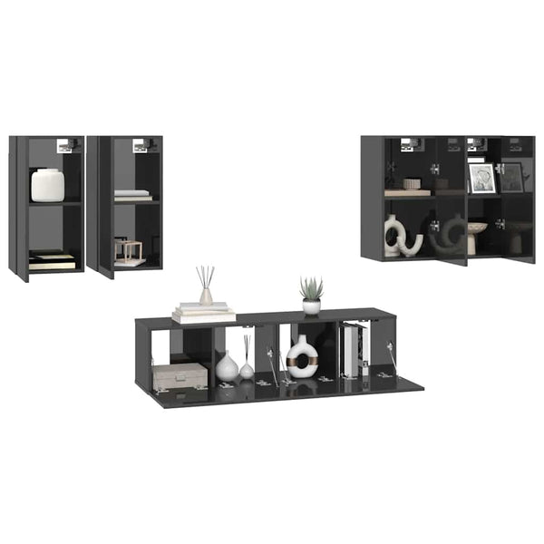 6-tlg. TV-Schrank-Set Hochglanz-Grau Holzwerkstoff