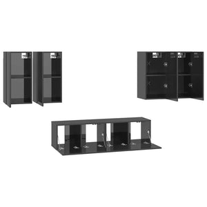 6-tlg. TV-Schrank-Set Hochglanz-Grau Holzwerkstoff