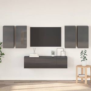 6-tlg. TV-Schrank-Set Hochglanz-Grau Holzwerkstoff