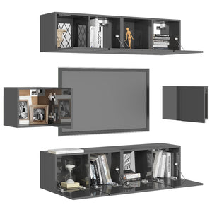 6-tlg. TV-Schrank-Set Hochglanz-Grau Holzwerkstoff