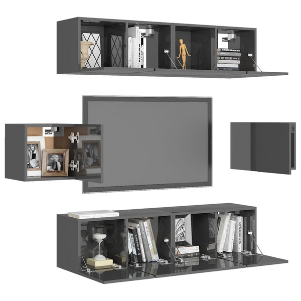 6-tlg. TV-Schrank-Set Hochglanz-Grau Holzwerkstoff