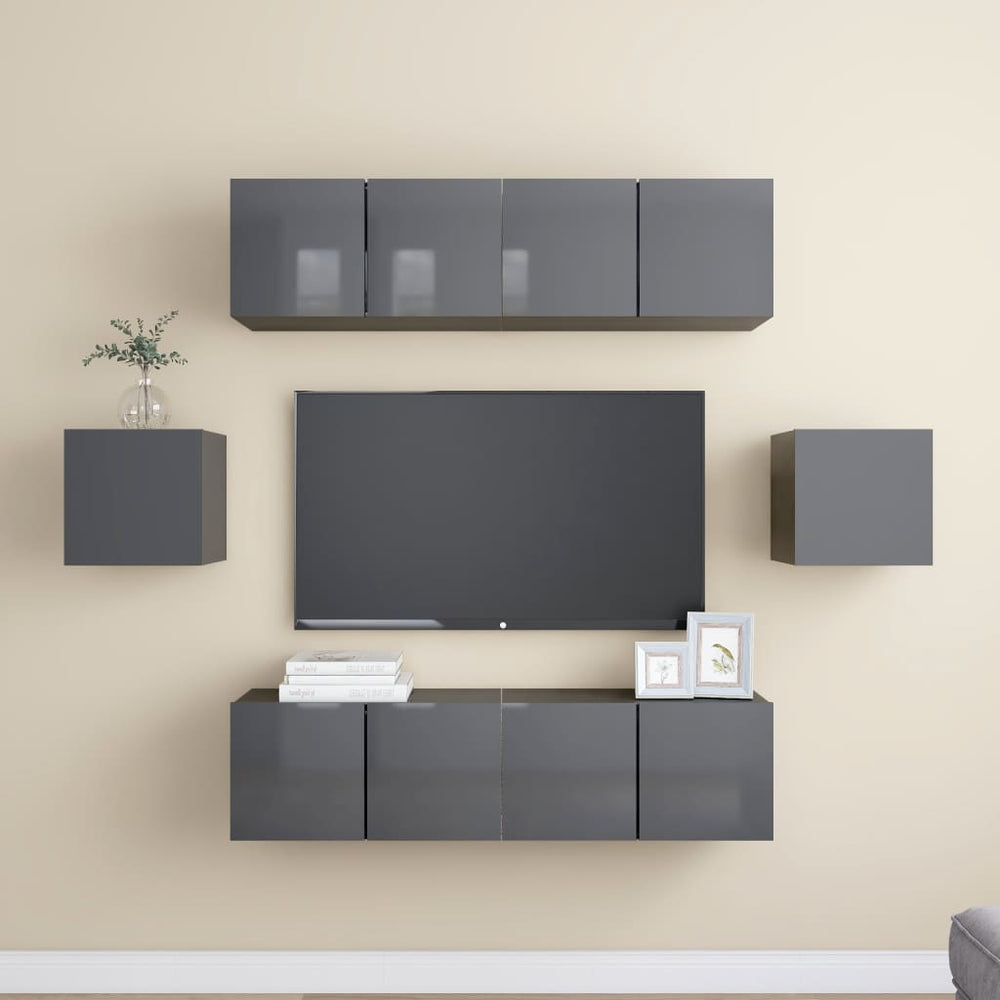 6-tlg. TV-Schrank-Set Hochglanz-Grau Holzwerkstoff