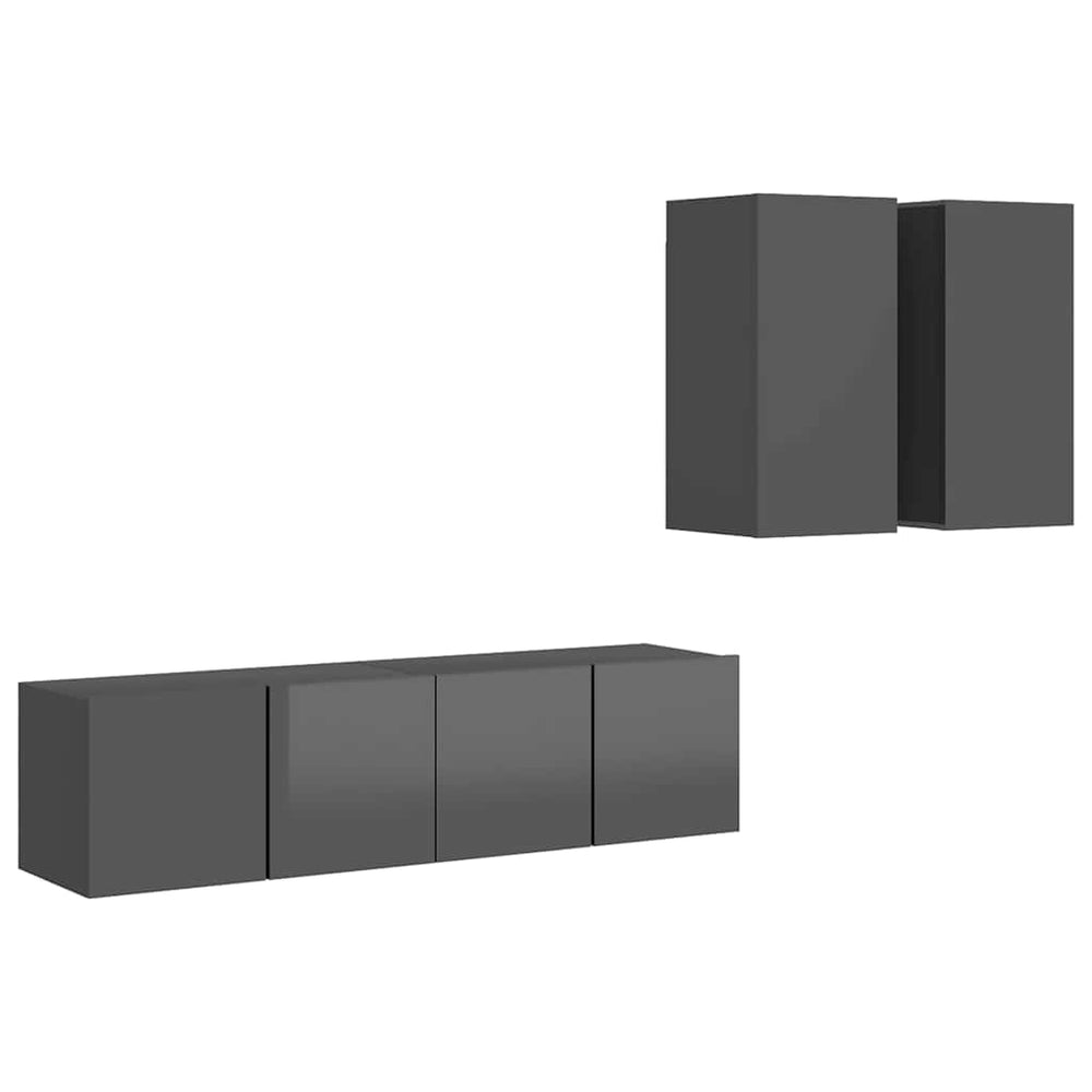 4-tlg. TV-Schrank-Set Hochglanz-Grau Holzwerkstoff