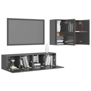 4-tlg. TV-Schrank-Set Hochglanz-Grau Holzwerkstoff