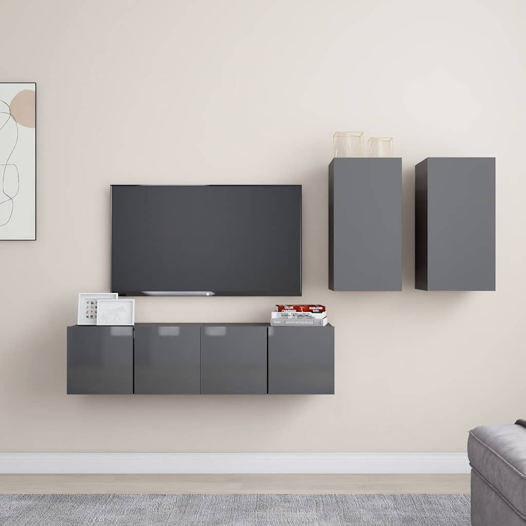 4-tlg. TV-Schrank-Set Hochglanz-Grau Holzwerkstoff