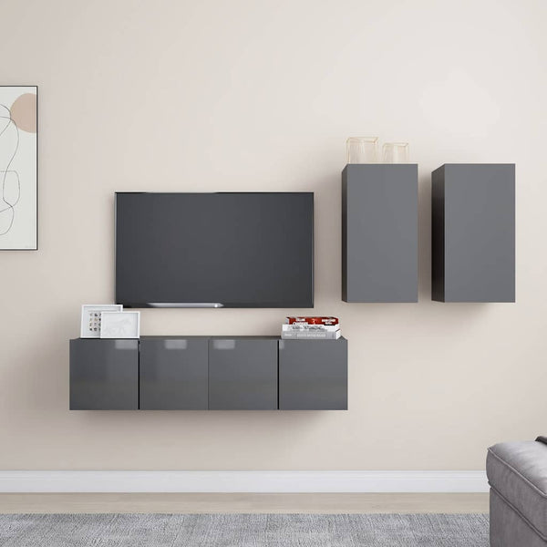 4-tlg. TV-Schrank-Set Hochglanz-Grau Holzwerkstoff
