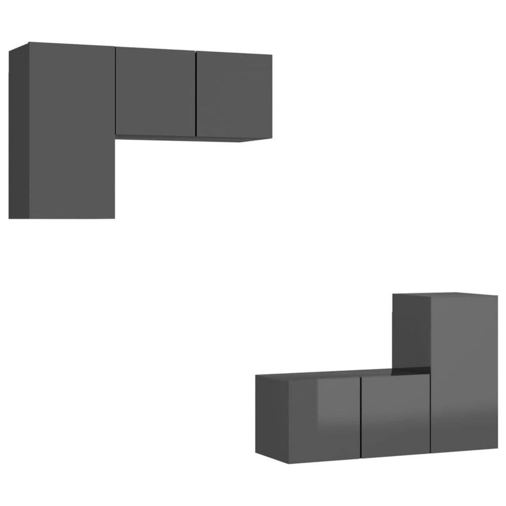 4-tlg. TV-Schrank-Set Hochglanz-Grau Holzwerkstoff