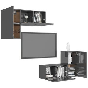 4-tlg. TV-Schrank-Set Hochglanz-Grau Holzwerkstoff