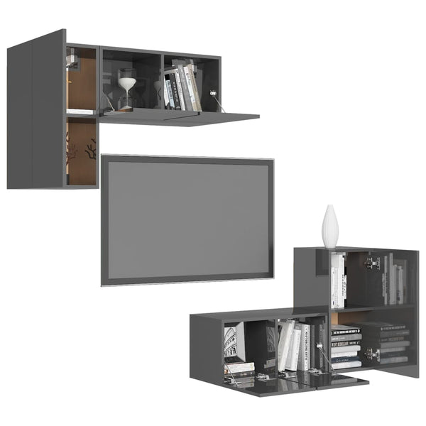 4-tlg. TV-Schrank-Set Hochglanz-Grau Holzwerkstoff