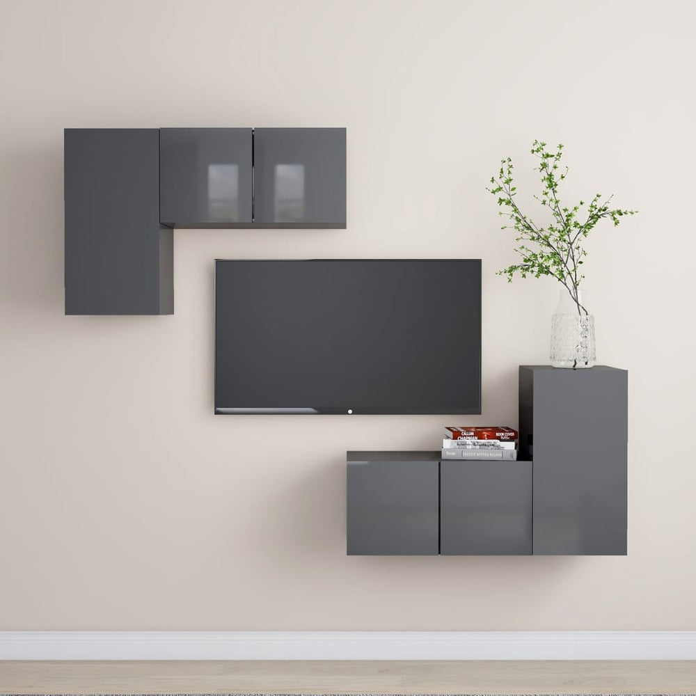 4-tlg. TV-Schrank-Set Hochglanz-Grau Holzwerkstoff