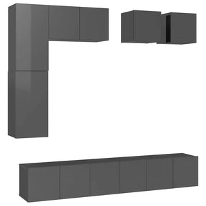 8-tlg. TV-Schrank-Set Hochglanz-Grau Holzwerkstoff