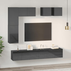 8-tlg. TV-Schrank-Set Hochglanz-Grau Holzwerkstoff