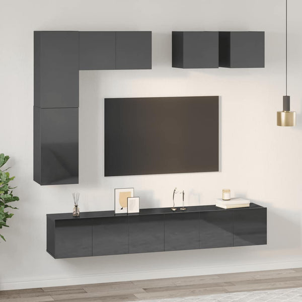 8-tlg. TV-Schrank-Set Hochglanz-Grau Holzwerkstoff