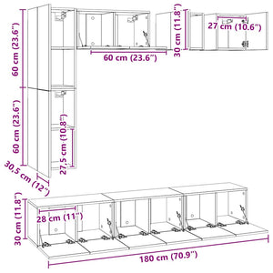 8-tlg. TV-Schrank-Set Hochglanz-Grau Holzwerkstoff