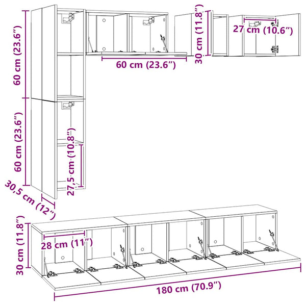 8-tlg. TV-Schrank-Set Hochglanz-Grau Holzwerkstoff