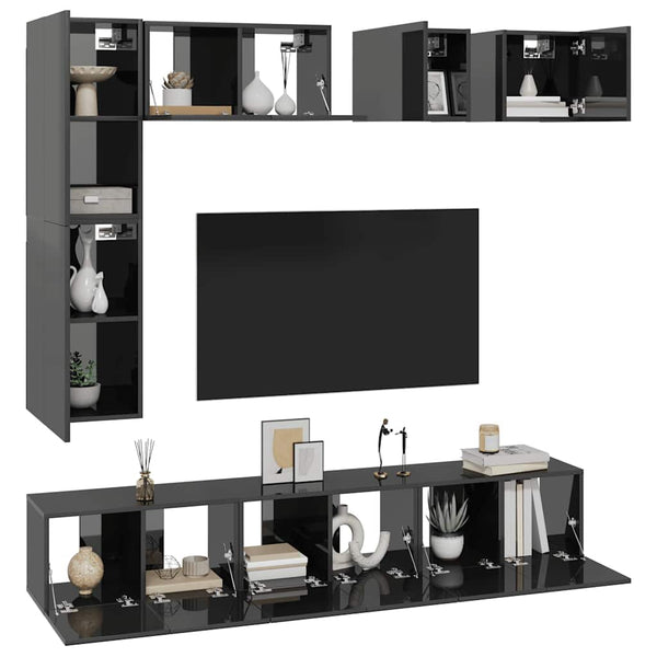 8-tlg. TV-Schrank-Set Hochglanz-Grau Holzwerkstoff