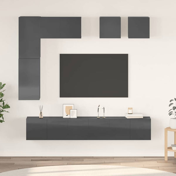 8-tlg. TV-Schrank-Set Hochglanz-Grau Holzwerkstoff