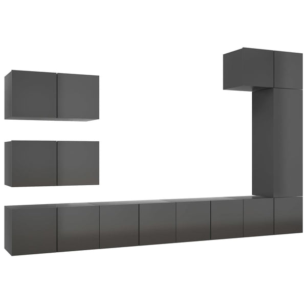 8-tlg. TV-Schrank-Set Hochglanz-Grau Holzwerkstoff
