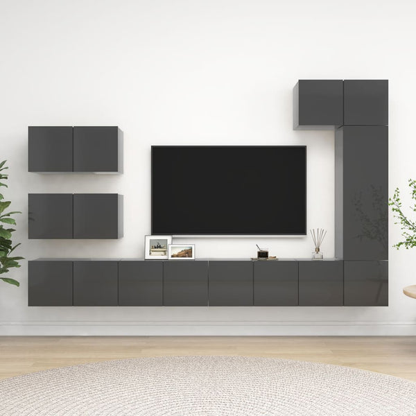 8-tlg. TV-Schrank-Set Hochglanz-Grau Holzwerkstoff