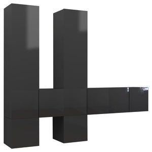 7-tlg. TV-Schrank-Set Hochglanz-Grau Holzwerkstoff