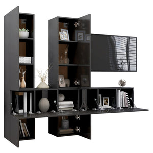 7-tlg. TV-Schrank-Set Hochglanz-Grau Holzwerkstoff