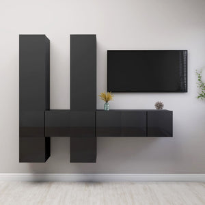 7-tlg. TV-Schrank-Set Hochglanz-Grau Holzwerkstoff