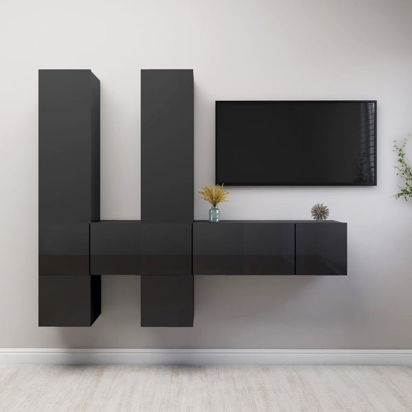 7-tlg. TV-Schrank-Set Hochglanz-Grau Holzwerkstoff