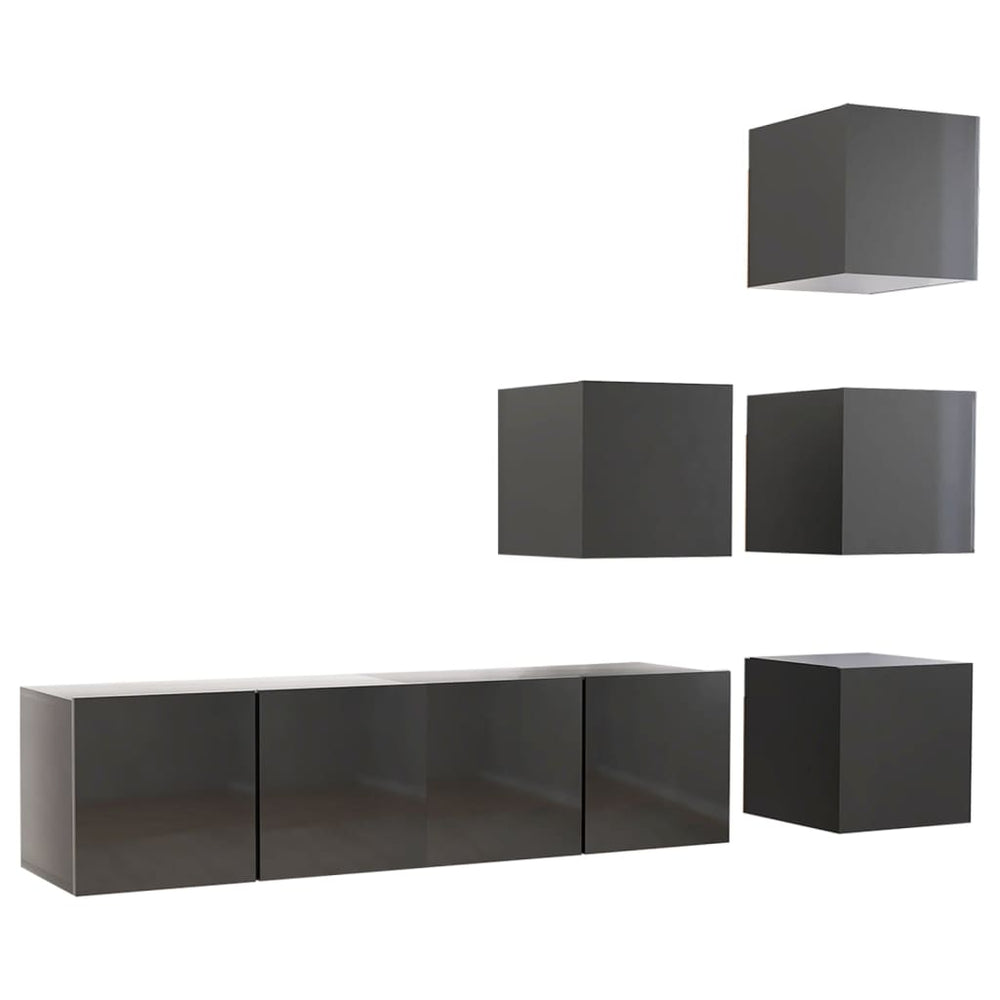 6-tlg. TV-Schrank-Set Hochglanz-Grau Holzwerkstoff