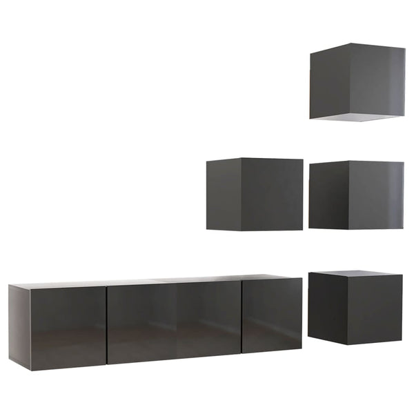 6-tlg. TV-Schrank-Set Hochglanz-Grau Holzwerkstoff